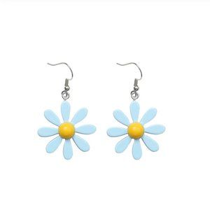 Blue acrylic flower dangle earrings cute retro 70s